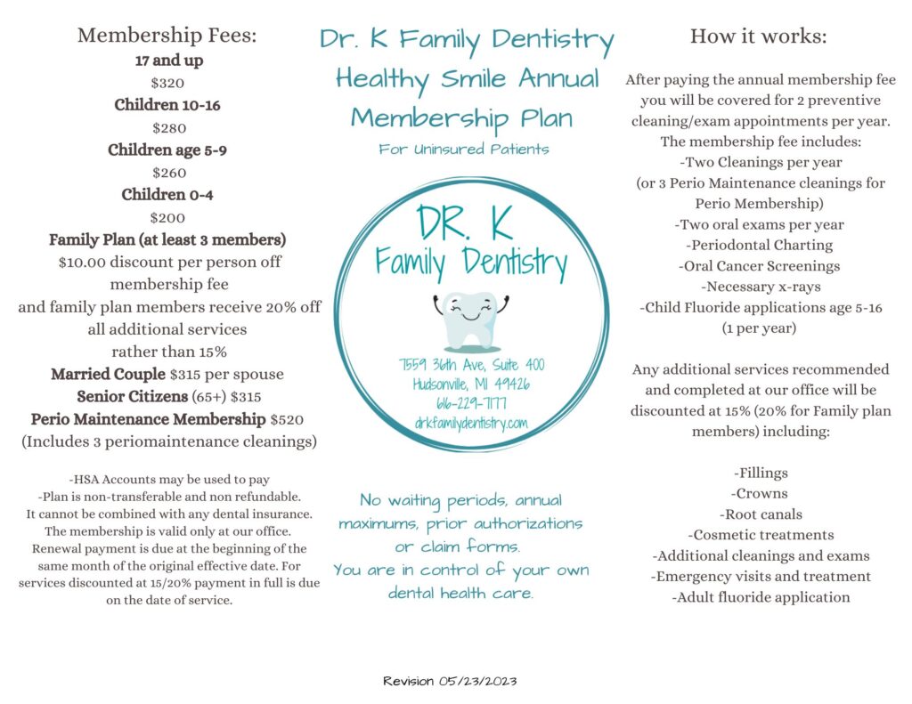 Dentist in Hudsonville - Membership Plan (Call for Details)